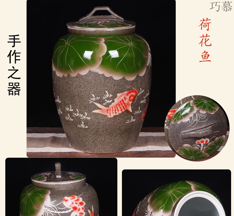 Qiao mu jingdezhen ceramic barrel 100 jins home with cover large flour rice box tea cylinder storage jars seal