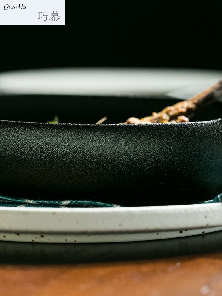 Qiao mu fu series ears pan iron glaze 】 【 2 types of creative ceramic dinner plate sushi plate of flat