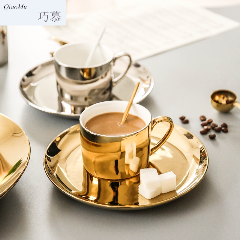 Qiao mu contracted Nordic gold silver ceramic disc flat dessert plate beefsteak keller of coffee cups and saucers