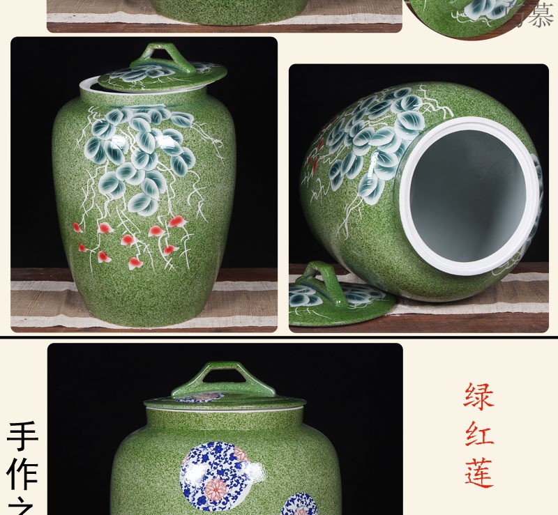 Qiao mu jingdezhen ceramic barrel 100 jins home with cover large flour rice box tea cylinder storage jars seal