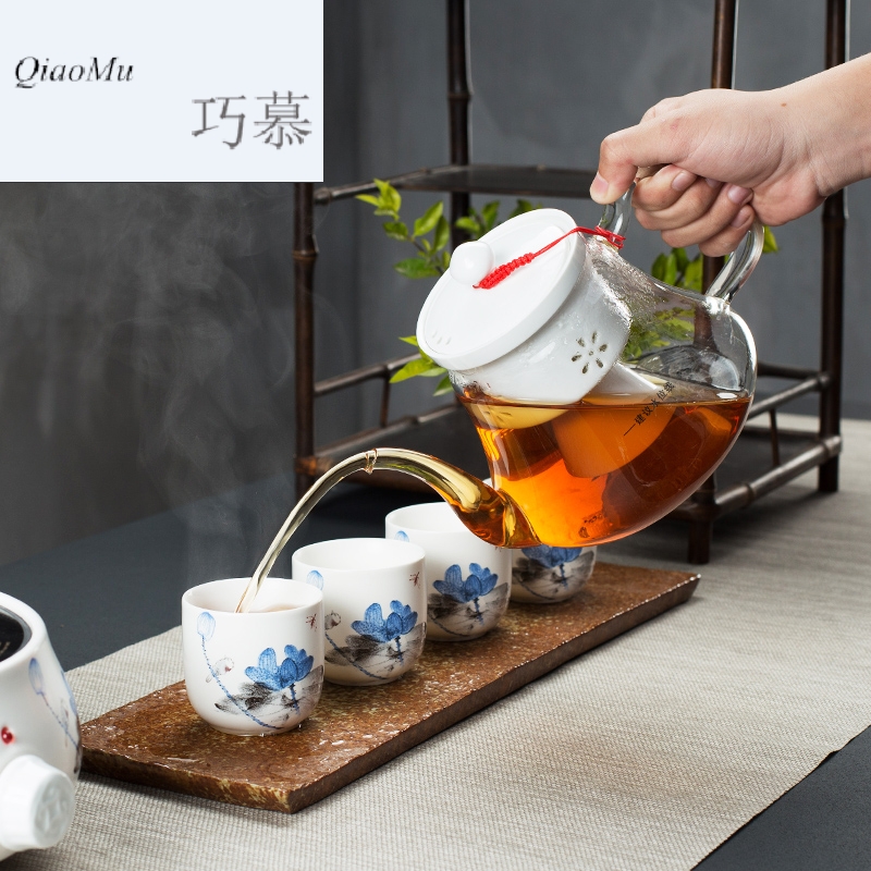 Qiao longed for a whole set of household electricity TaoLu boiling tea ware tea steamer heat - resistant glass teapot black tea ceramic tea set