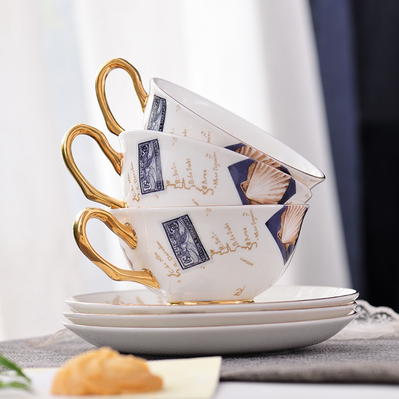Qiao mu ceramic coffee cup set European - style key-2 luxury restoring ancient ways of small black tea cup creative English afternoon camellia tea cups