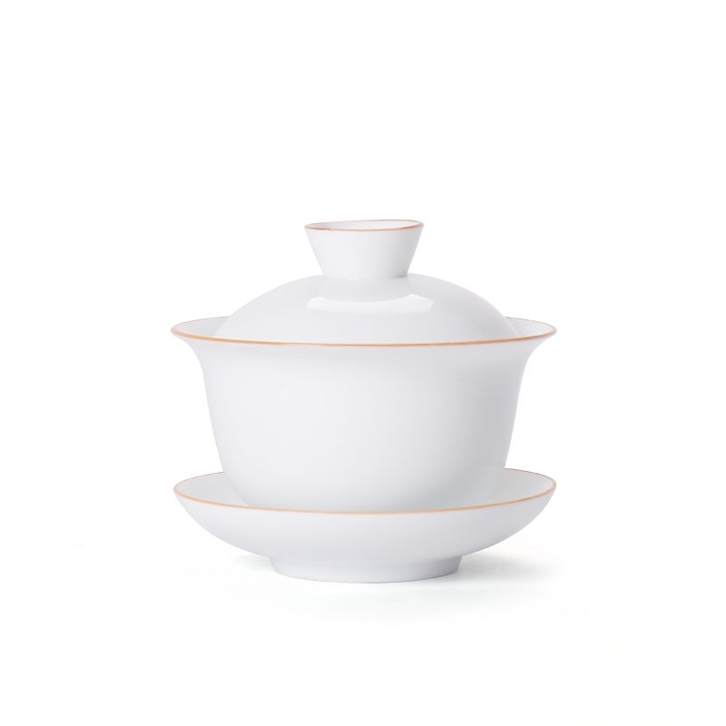 Qiao mu white porcelain tureen kung fu tea tureen large ceramic cup sweet white porcelain glaze three bowl to bowl