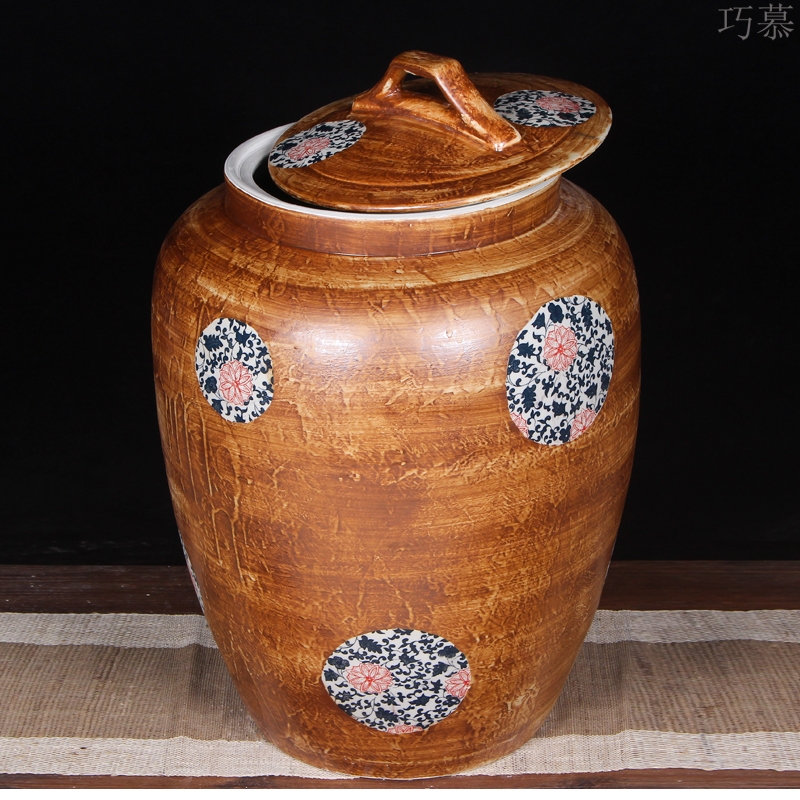 Qiao mu jingdezhen ceramic barrel 100 jins home with cover large flour rice box tea cylinder storage jars seal