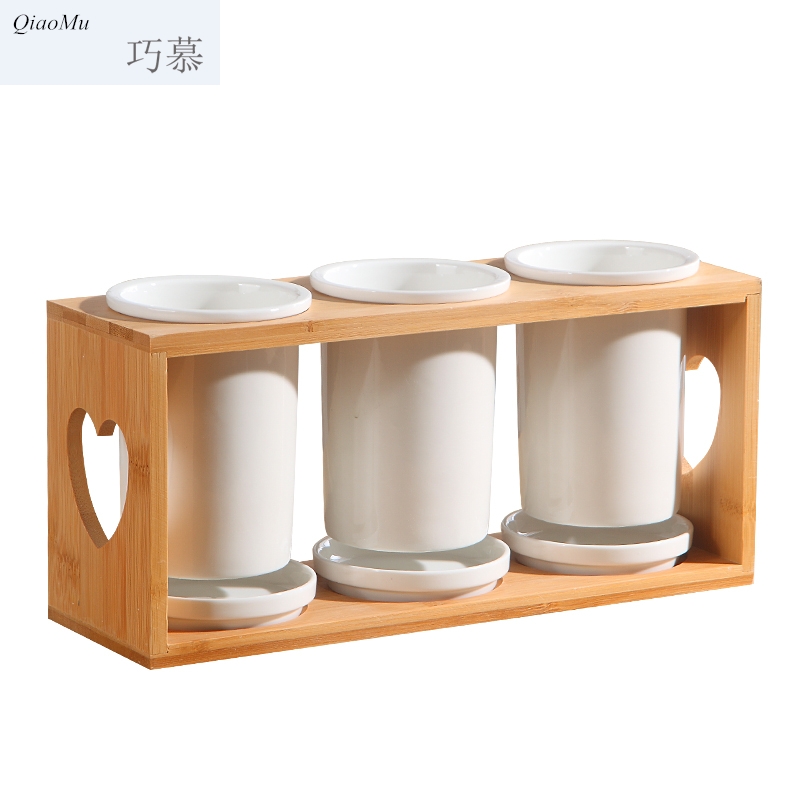 Qiao mu DHT northern wind ceramic chopsticks tube rack hollow - out of the three - cylinder chopsticks chopsticks rack drop box tableware chopsticks box
