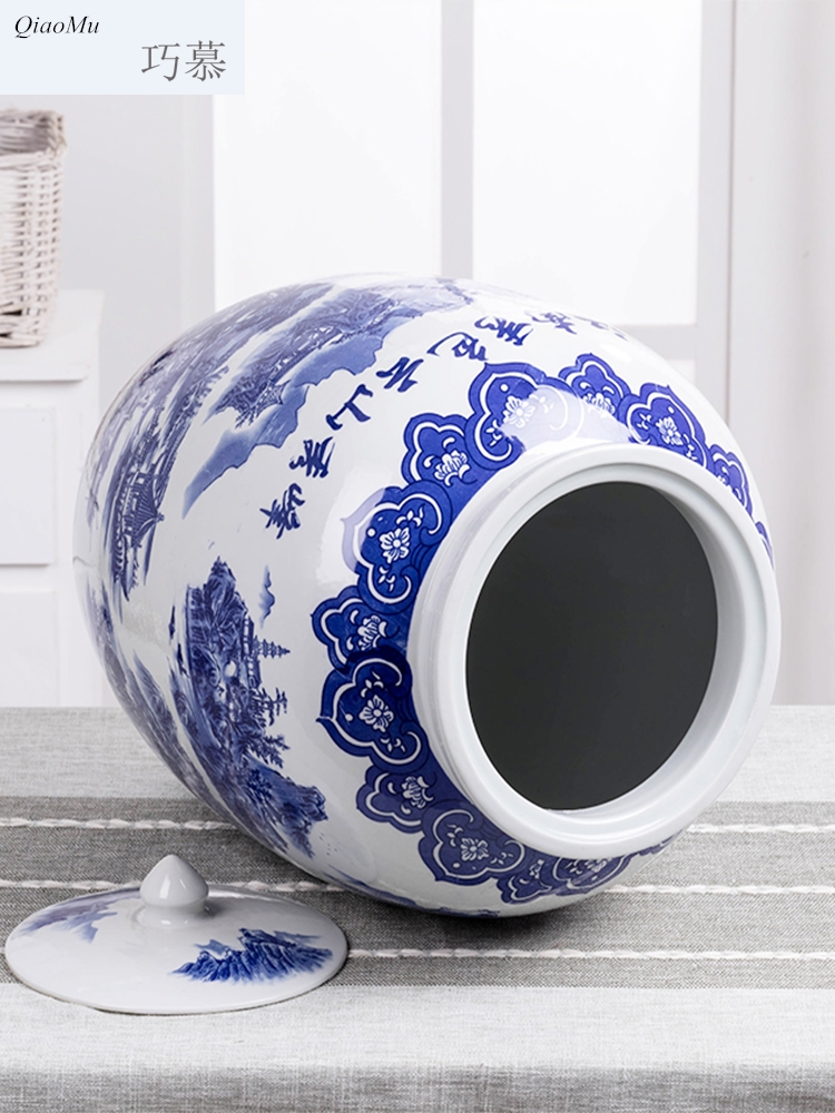 Qiao mu ceramic barrel ricer box store meter box home 50 kg rice bucket 100 jins with cover flour storage tank