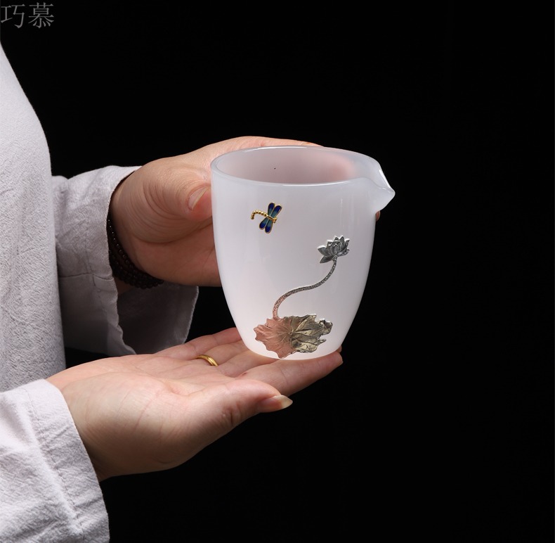 Qiao mu jingdezhen ceramic kung fu tea accessories fair silver coloured glaze jade white porcelain cup device and a cup of tea