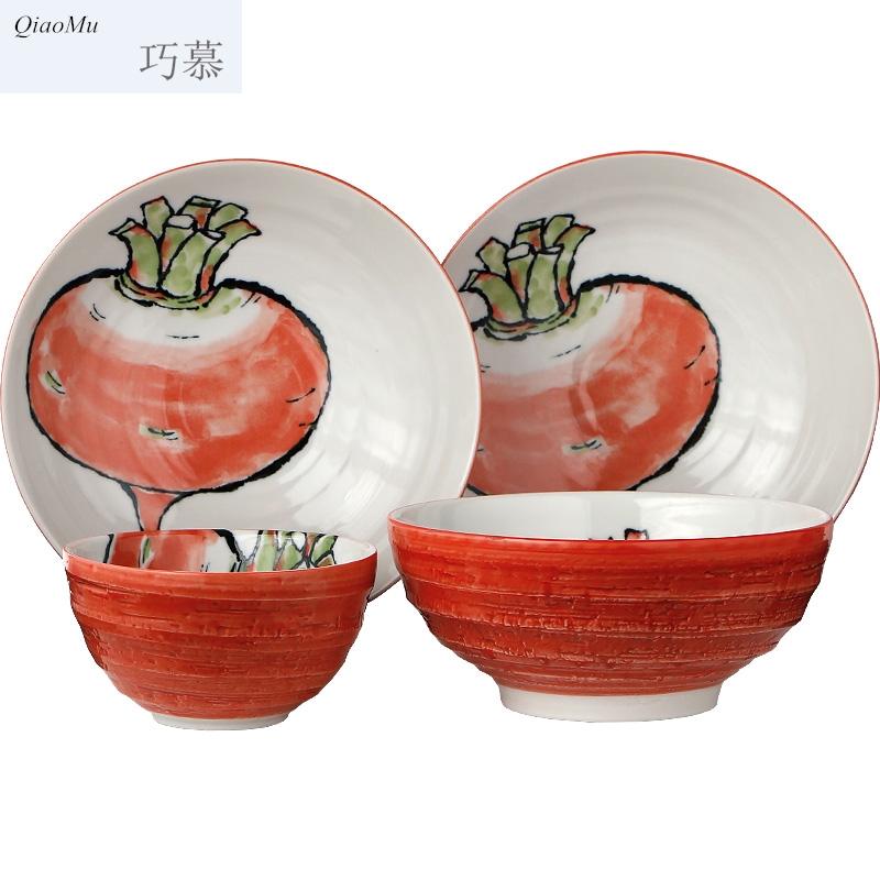 Qiao mu dishes suit household Japanese contracted ceramic tableware Chinese pottery and porcelain bowl chopsticks of bread and butter plate combination
