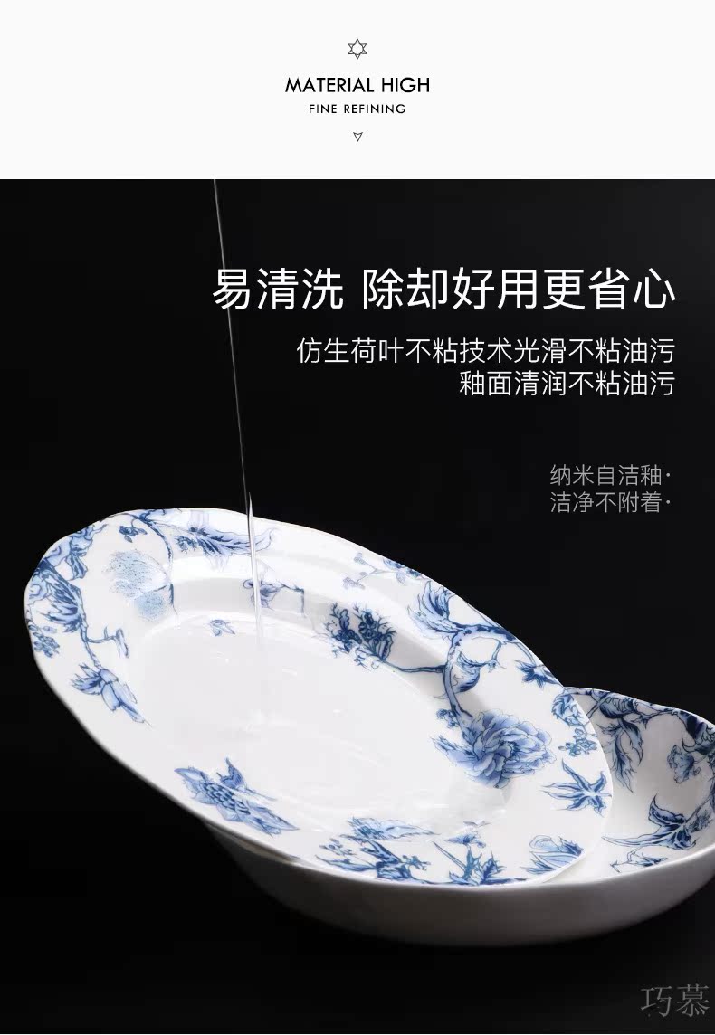 Qiao longed for blue and white porcelain tableware suit household bowls of ipads plate of jingdezhen ceramic dishes suit Chinese use chopsticks