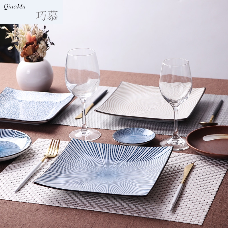 Qiao mu contracted under the glaze color of jingdezhen ceramic plate plate tableware suit creative dishes household Japanese side