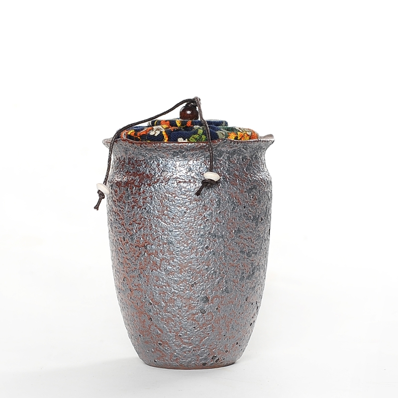 Qiao mu rust glaze caddy fixings Japanese tea pot clay ceramic manual sealing black tea tea bulk storage