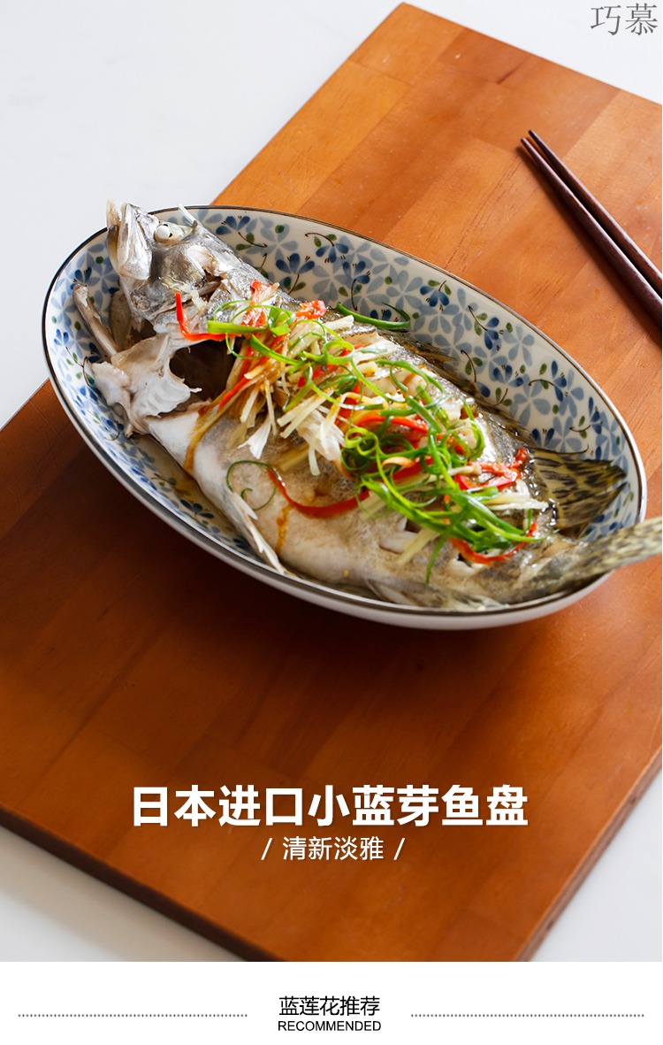 Qiao mu LH creativity Japanese fish grilled fish dish plate big elliptical plate ceramic disc household deep dish plate under the glaze color