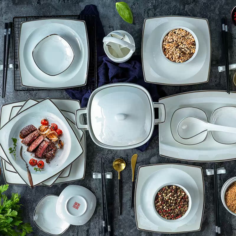 Qiao mu western - style contracted combination dishes chopsticks ipads porcelain tableware jingdezhen chinaware plate simple dishes suit