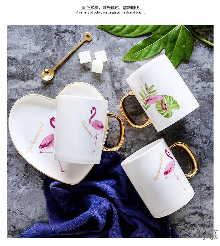 Qiao mu ins flamingos ceramic gold spend coffee lovers mark cup for cup teapot teacup saucer breakfast cup