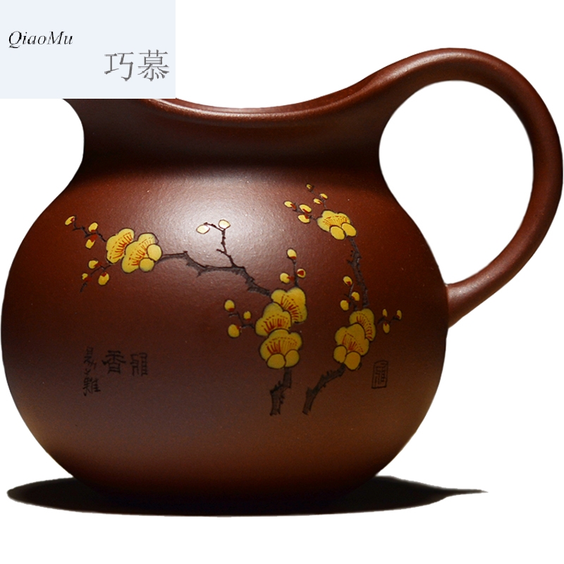 Qiao mu QD yixing it kung fu tea set pure purple clay large carved manually draw stippling name plum flower fair keller cups