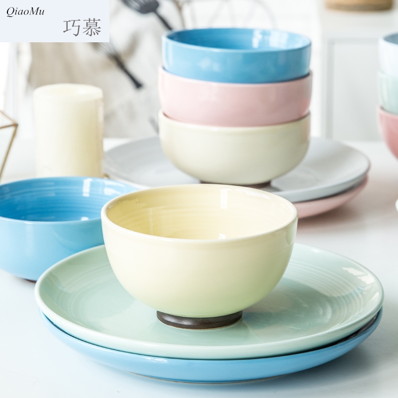 Qiam qiao mu household of Chinese style kitchen ceramic dishes creative contracted new ipads porcelain plate suit a gift