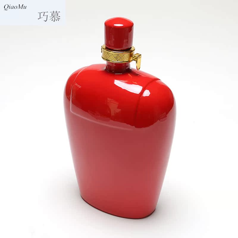 Qiao mu ceramic yixing hanging glaze purple sand pottery and porcelain bottle 2 jins, 1000 ml of household hip mercifully wine jars jugs