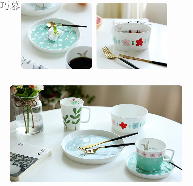 Qiao mu CDW beautiful garden series ceramic disc rice bowls of coffee cups and saucers mark cup plate PZ - 61