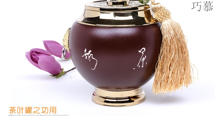 Qiao mu ceramic gold - plated caddy fixings large elder brother up with crack celadon seal storage jar, black tea, green tea package