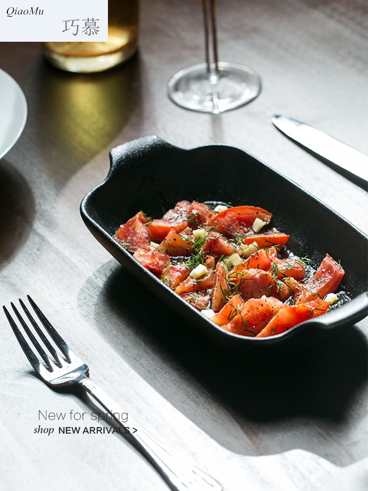 Qiao mu fu series ears pan iron glaze 】 【 2 types of creative ceramic dinner plate sushi plate of flat