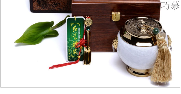 Qiao mu ceramic gold - plated caddy fixings large elder brother up with crack celadon seal storage jar, black tea, green tea package