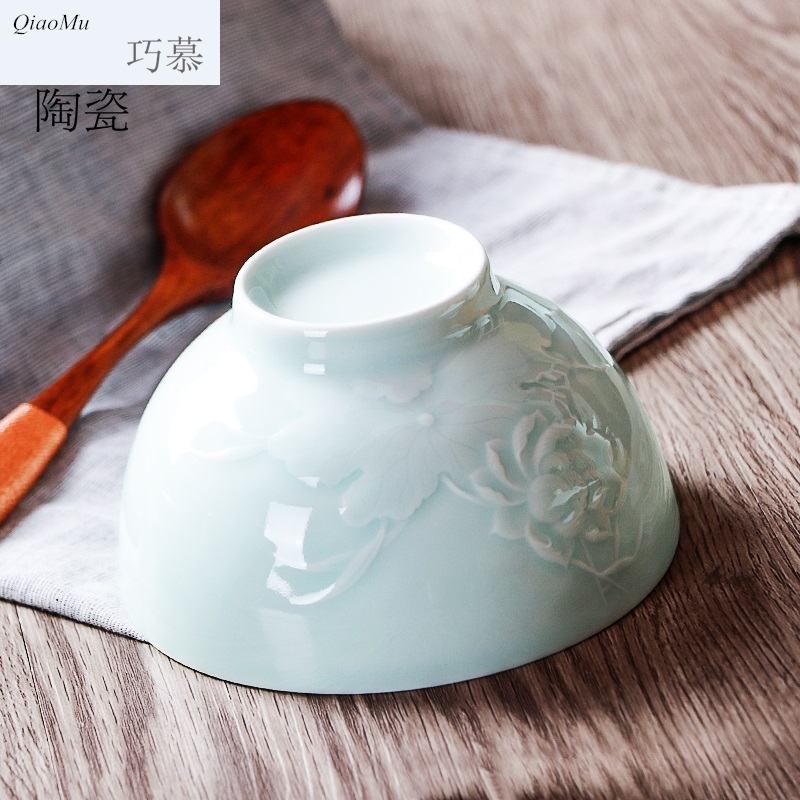 Qiao MuYing celadon eat bowl creative household ceramic bowl with jingdezhen bowls Chinese name plate lotus open move