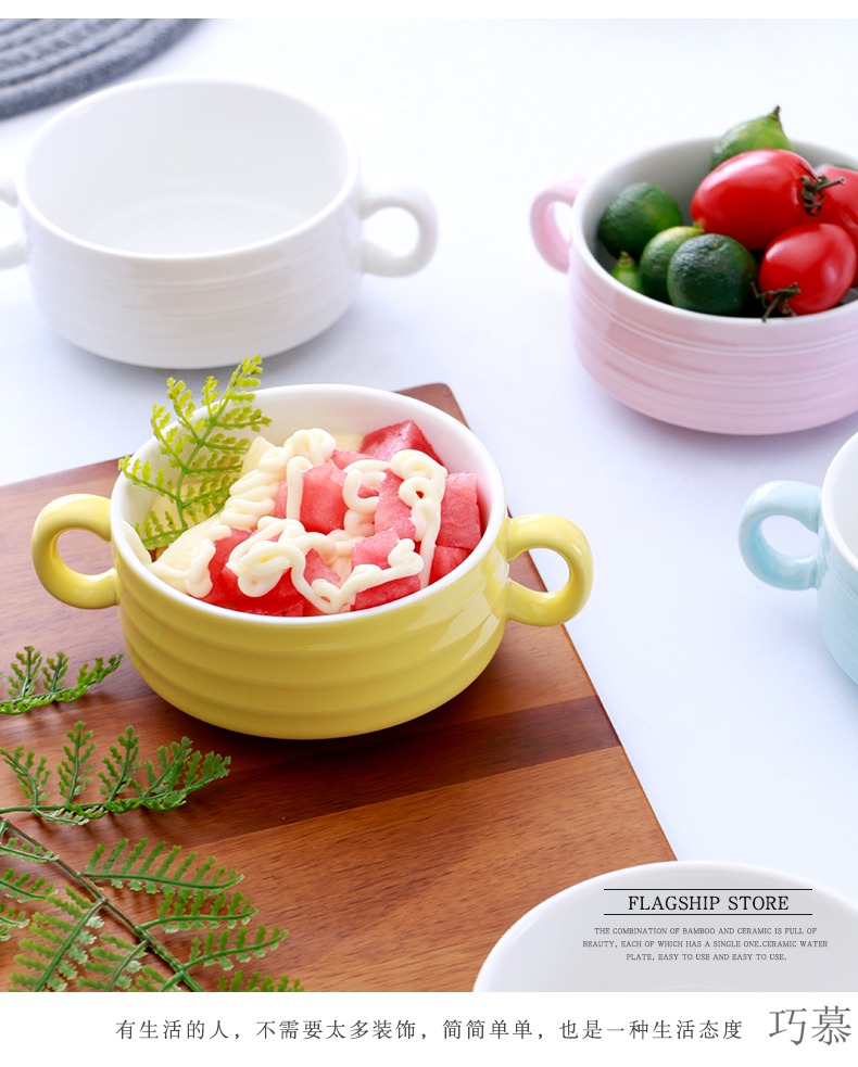 Qiao mu WLS ceramic ears household bowls bowl bowl bowl large baby breakfast cereal bowl of Japanese