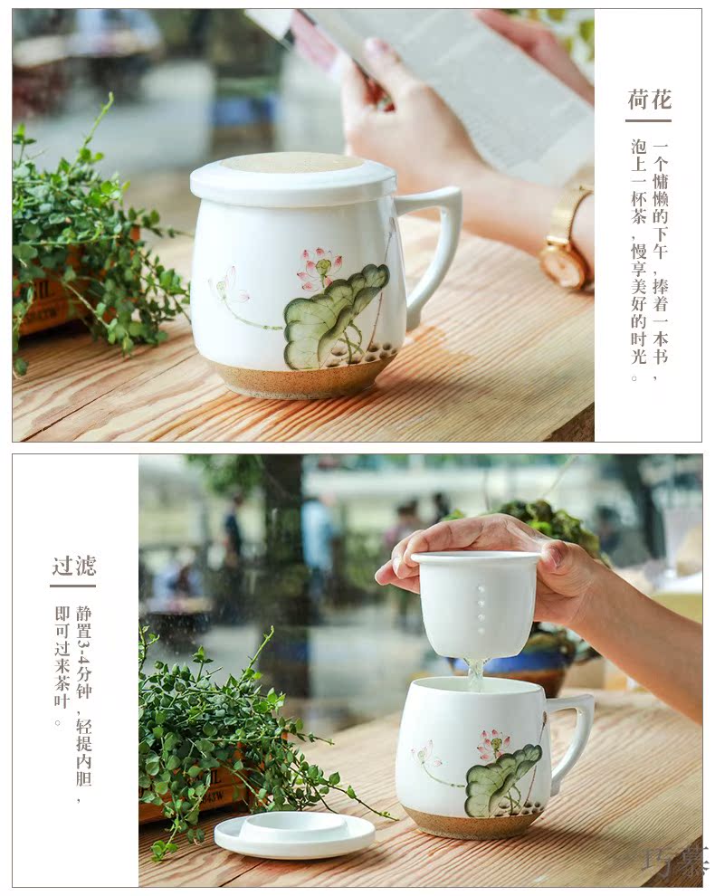 Qiao mu CTQ jingdezhen hand - made ceramic keller cups gifts custom office cup mark cup with cover of filtered water