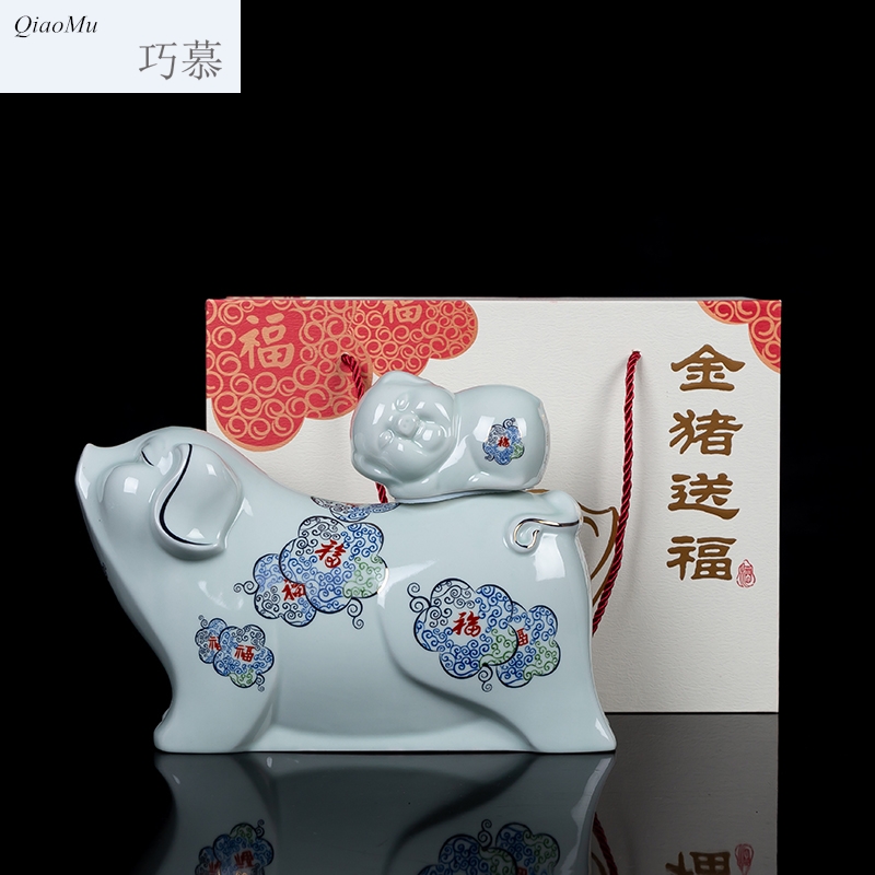 Qiao mu jingdezhen ceramic zodiac bottle creative gifts customized 1.5 jin three catties liquor wine bottle sealed jars