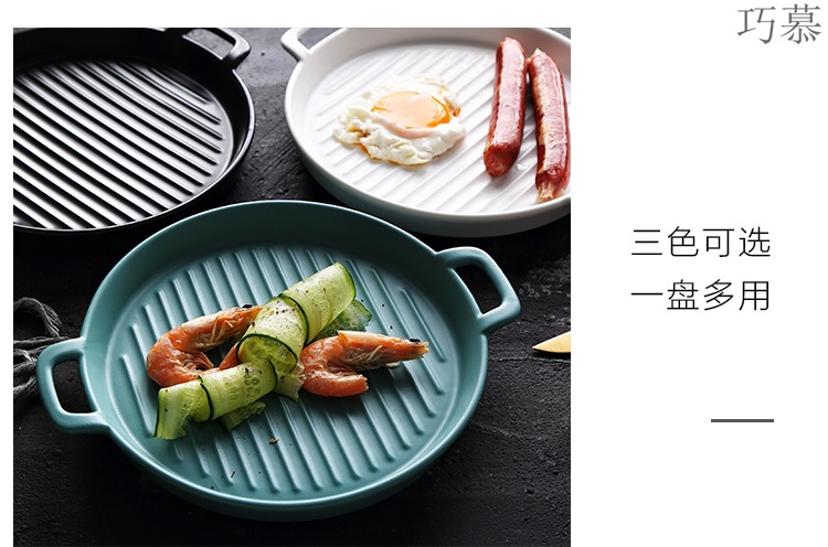 Qiao mu Nordic creative web celebrity photos tableware with handle plates special - shaped baking dish plate microwave oven ceramic flat