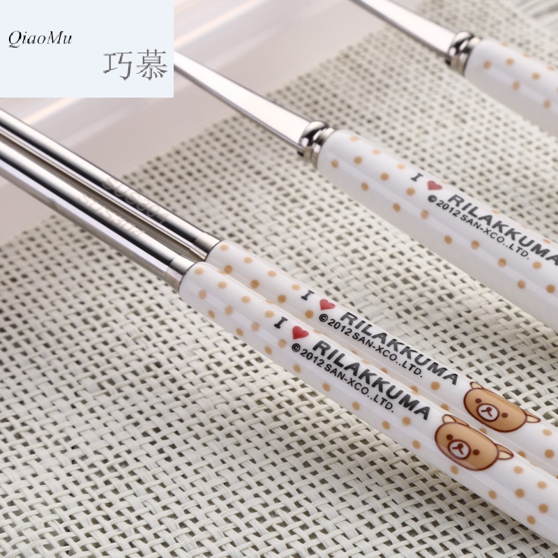 Qiao mu WLS South Chesapeake 304 stainless steel chopsticks spoons forks suit children lovely ceramic portable tableware