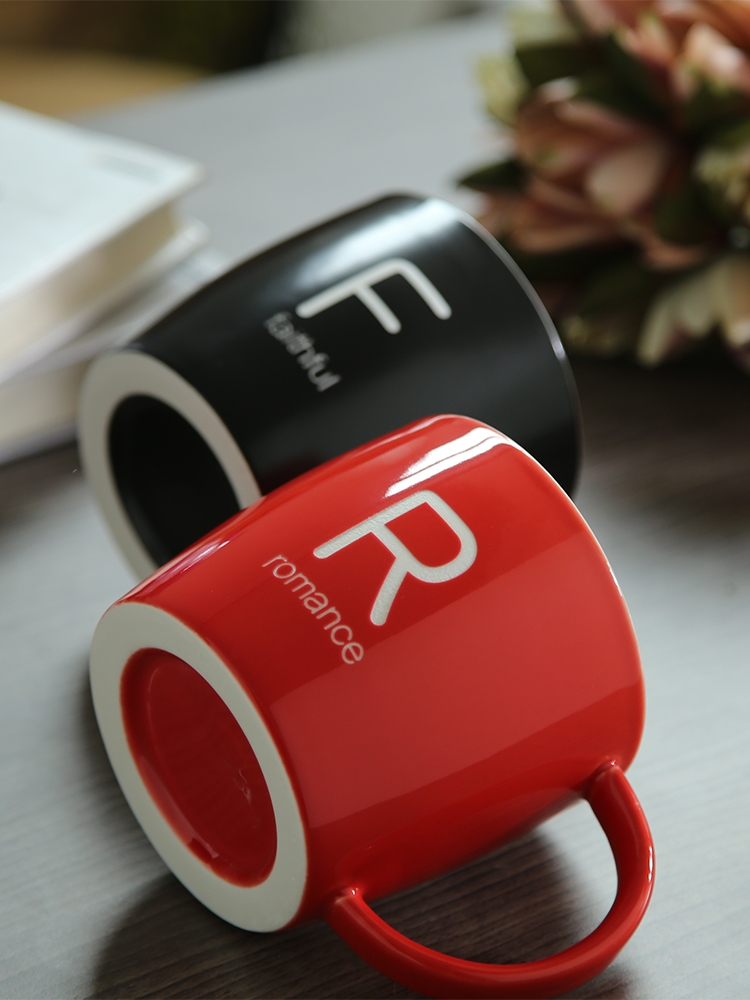 Qiao mu creative its ceramic cup mark cup with cover large glass office cup couples cup spoon coffee cup