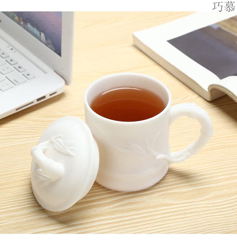 Qiao mu high - grade white porcelain cup with cover office meeting men make tea mugs giving couples getting glass cup