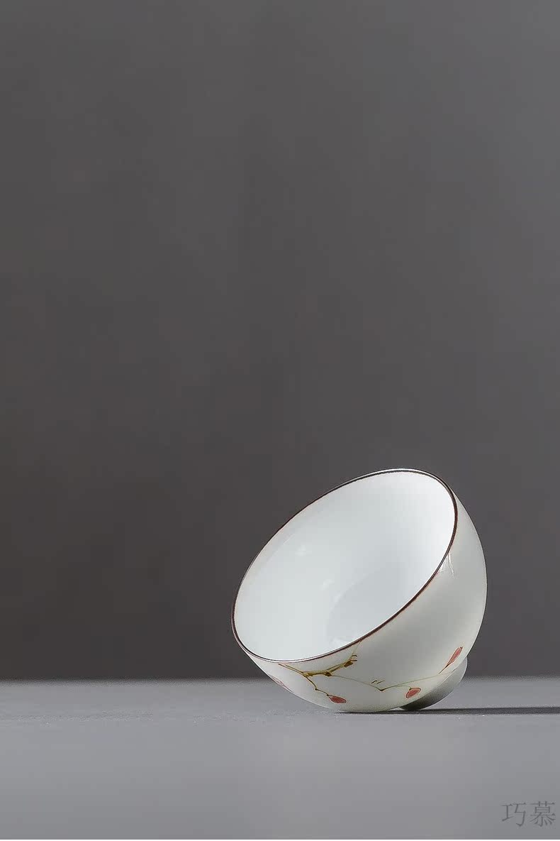 Qiao mu hand - made sample tea cup six masters cup red kung fu tea tea pu - erh tea cups of blue and white porcelain cups