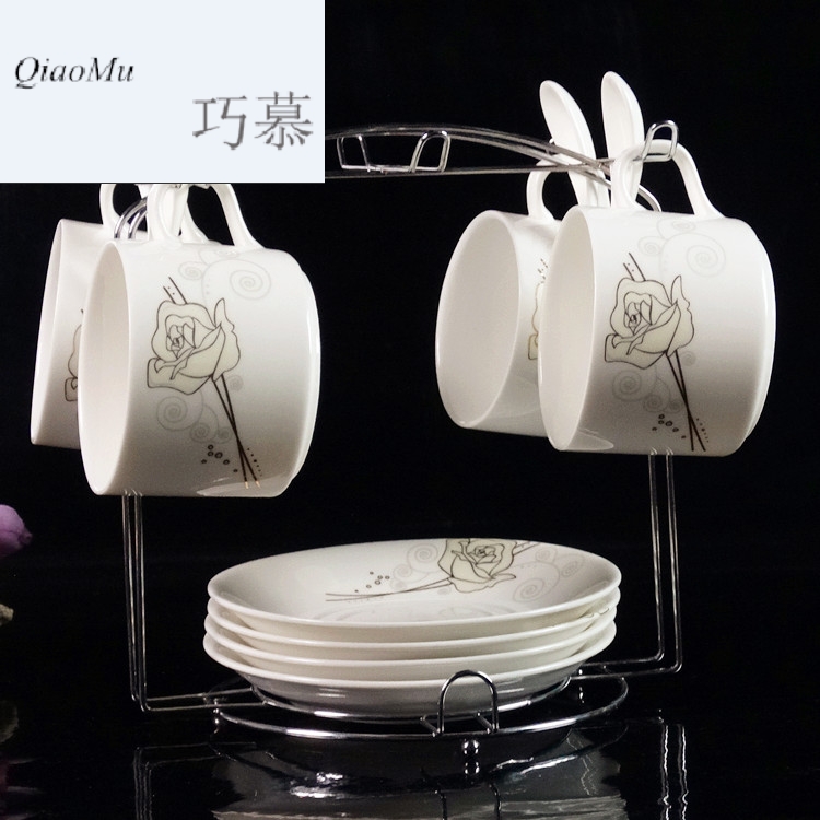 Qiao mu European ceramic coffee cup sets of high - grade up phnom penh creative four - piece spoon with ipads China coffee cups and saucers
