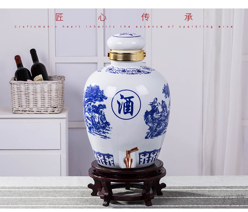 Qiao mu jingdezhen ceramics with cover with blue and white jars leading wine wine bottle wine bottle seal hid it wine