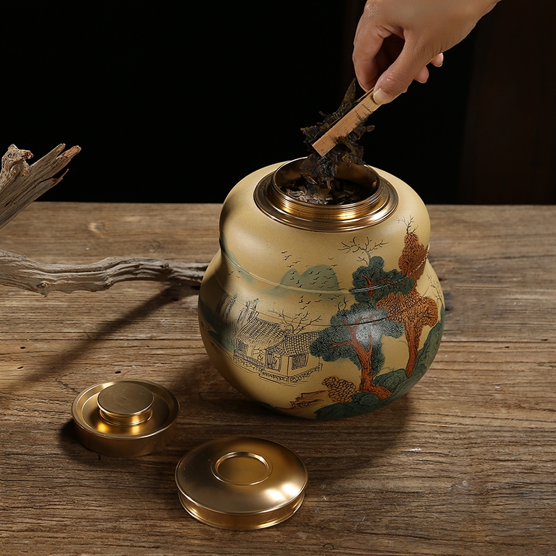 Qiao mu JS yixing purple sand tea pot seal pot jingdezhen made tea cylinder storage POTS and POTS