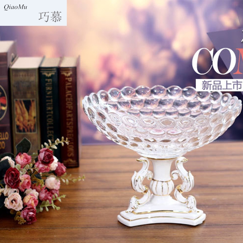 Qiao mu fruit bowl sitting room home crystal glass fruit bowl I and contracted Europe type of confectionery ceramics originality