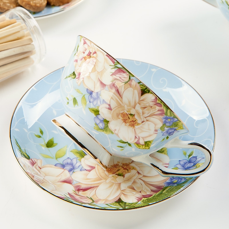 Qiao mu European - style coffee cup suit household take teaspoons of afternoon tea tea set ceramic English home 3 cups set