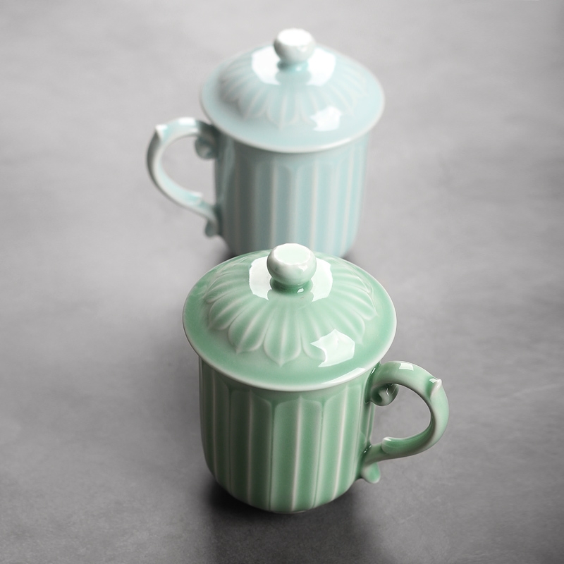 Qiao mu QYX celadon lotus mugs ceramic cups with cover glass cup tea cup of large capacity office