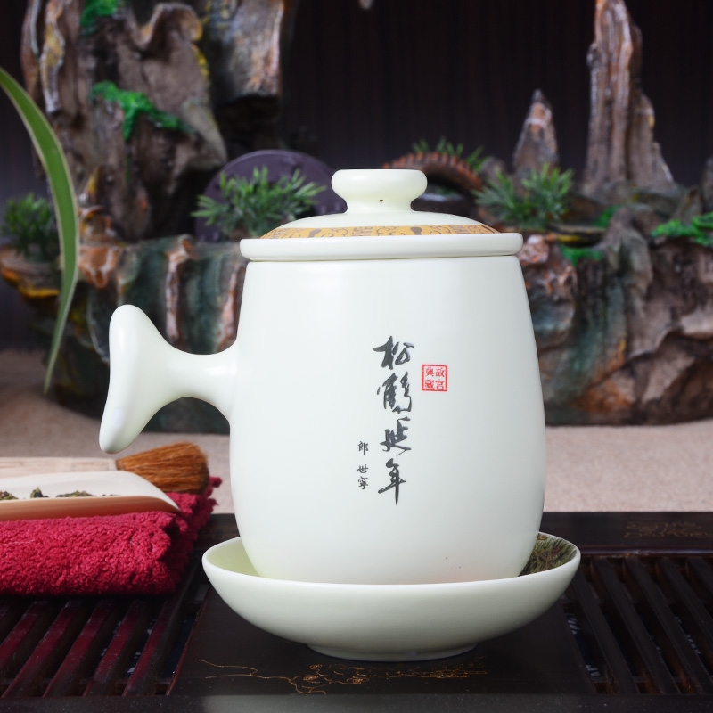 Qiao mu ceramic four - piece personal office up filter cup with cover cup tea cup