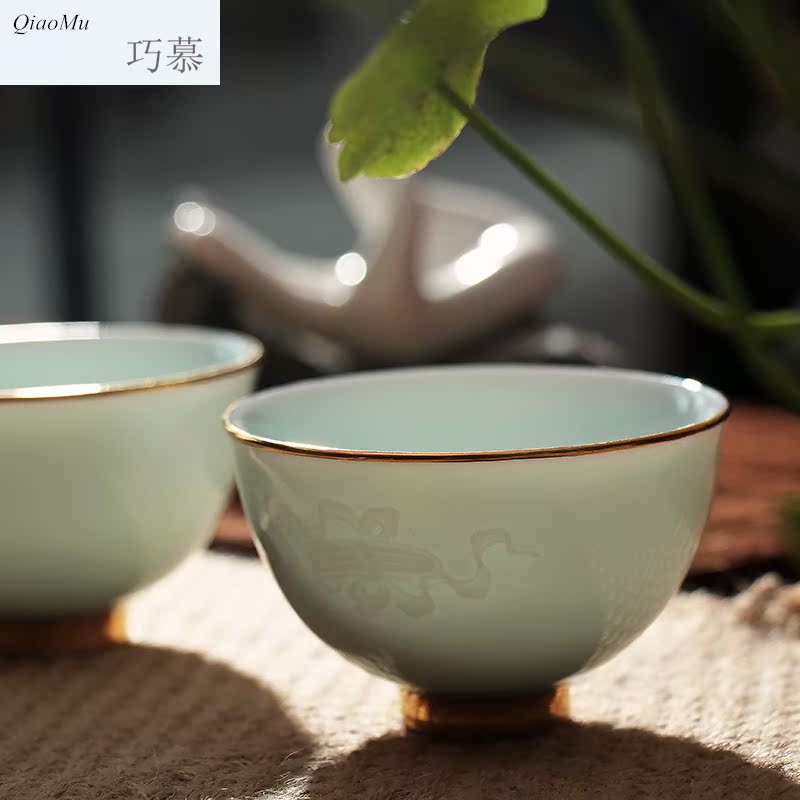 Qiao mu kung fu tea cups sample tea cup jingdezhen ceramic celadon hand - made paint pu - erh tea cup single CPU