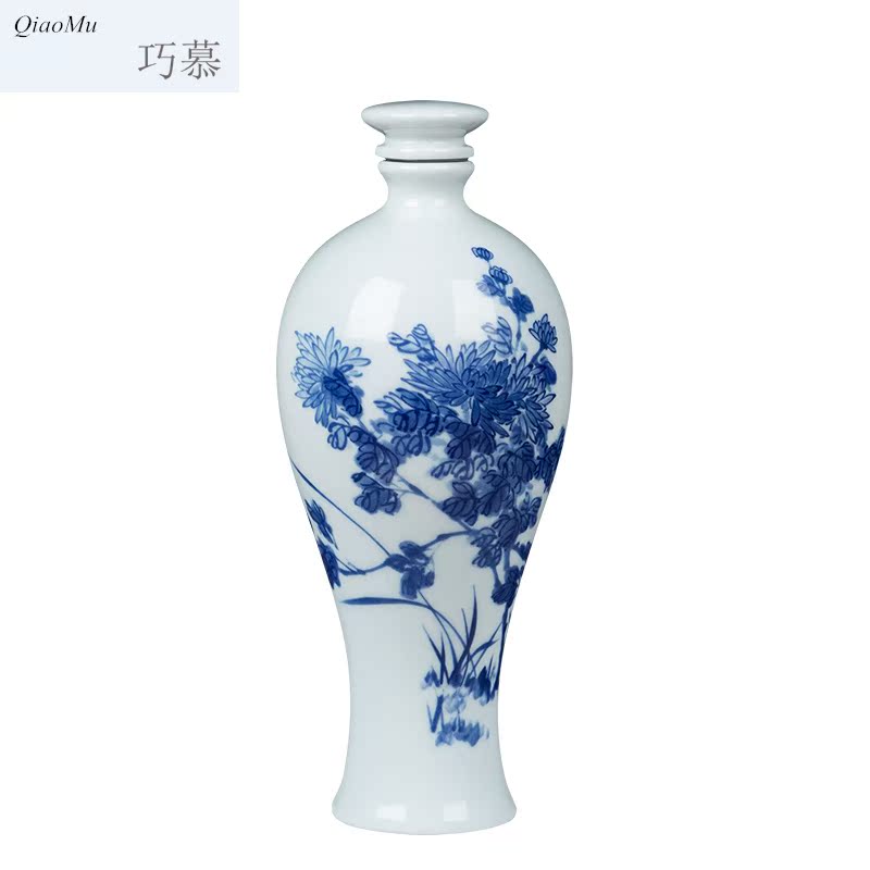 Qiao mu jingdezhen ceramic jars lotus mercifully bottle archaize home liquor liquor bottle empty flask 1 catty