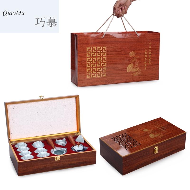 Qiao longed for up tea set suits for your porcelain of a complete set of kung fu tea cup gift box longquan celadon pieces of household ceramics