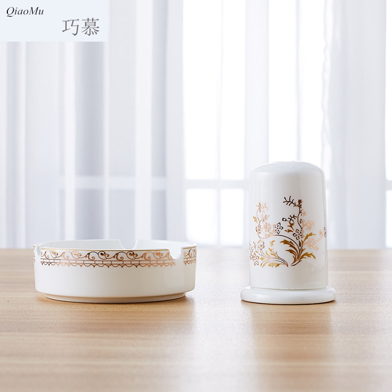 Qiao mu ipads porcelain ceramic small ashtray ashtray toothpicks extinguishers toothpick box can form a complete set of tableware European gold