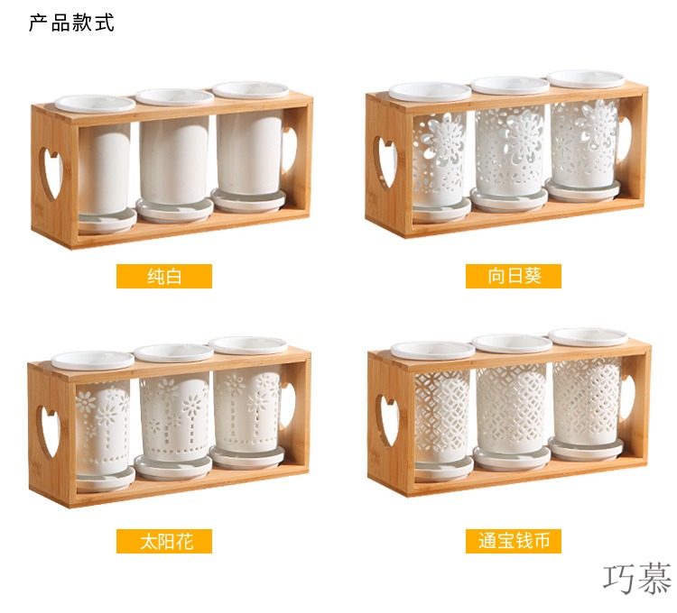 Qiao mu DHT northern wind ceramic chopsticks tube rack hollow - out of the three - cylinder chopsticks chopsticks rack drop box tableware chopsticks box