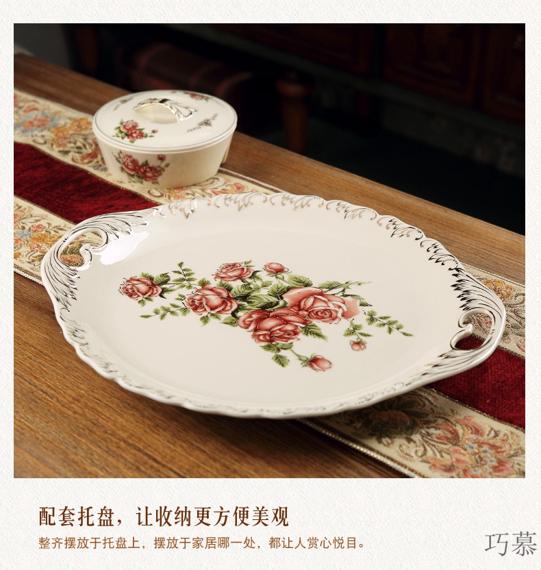 Qiao mu ou compote ceramic dry fruit tray frame with cover snack plate of the sitting room of household large - sized snack box of candy