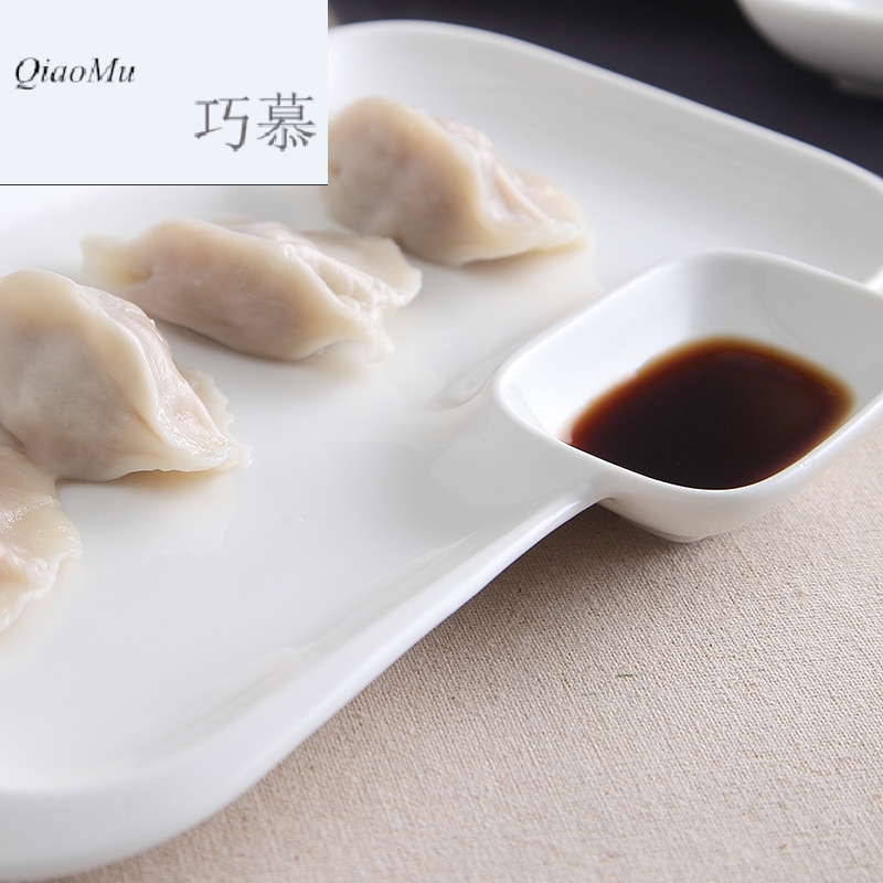 Qiao mu dumpling dish creative pure white ceramic plate snack dish fish sauce, household tableware with Japanese adults