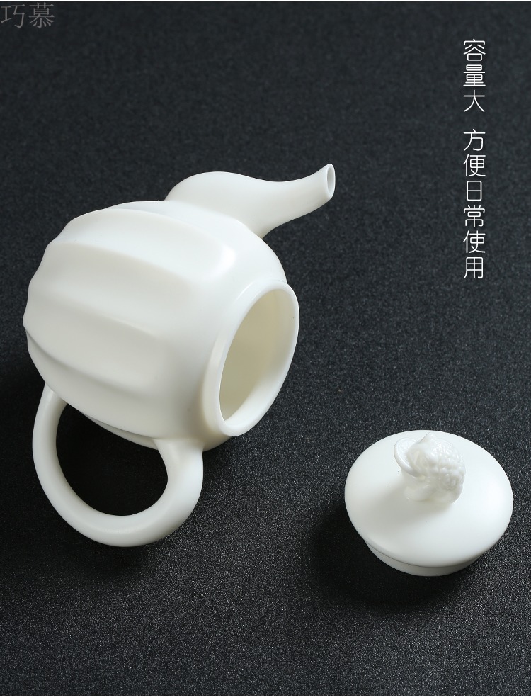 Qiao mu dehua ceramic tureen biscuit firing porcelain single hand pot home office suit creative tea filter mercifully