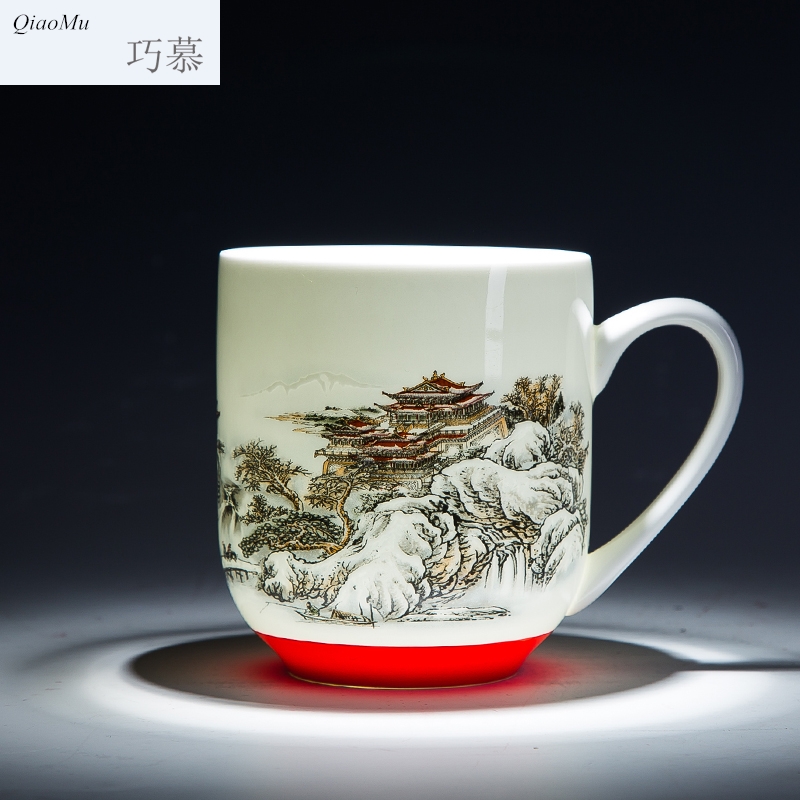 Qiao mu jingdezhen ceramic cups with cover glass office meeting gift porcelain cup